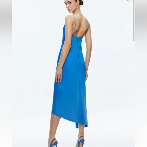 Alice + Olivia NEW Harmony Draped Silk-Satin Midi Slip Dress - Picture 9 of 9
